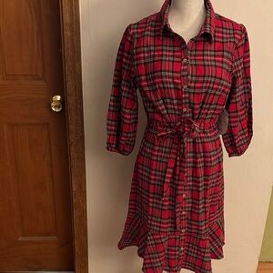 NAIF Red Plaid Long Sleeve Dress